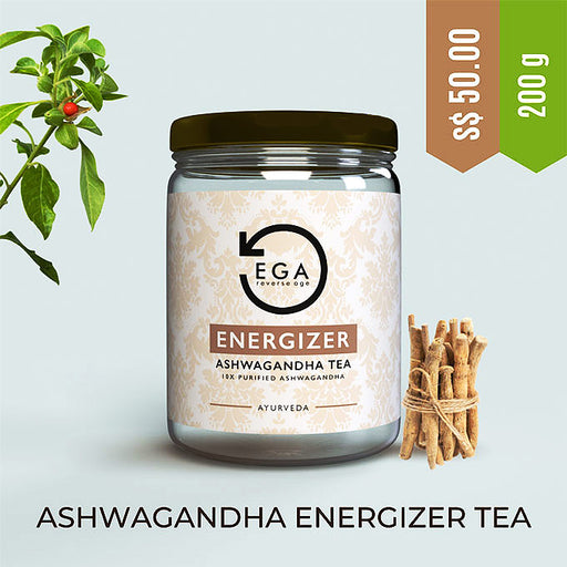 Ahwagandha tea to destress and calm the mind. Ashwagandha tea is now available in our ayurveda store in singapore