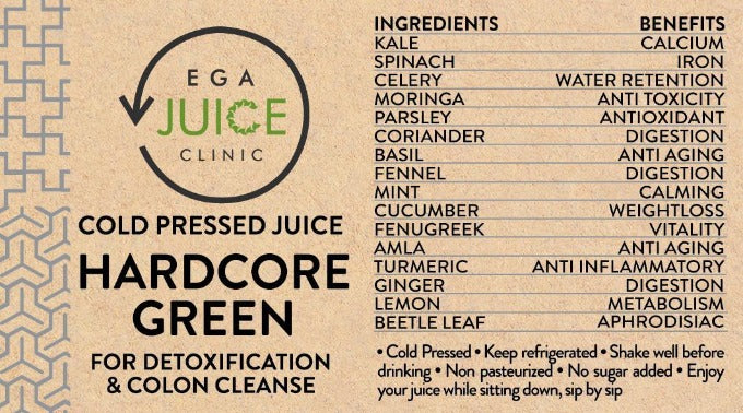 Cold Pressed Juice Hardcore Green for detoxification & colon cleanse